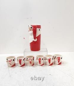 Vintage Holt Howard Christmas Winking Santa Pitcher And 6 Mugs 1960 Japan