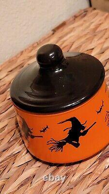 Vintage Indiana Glass Halloween Flying Witch Candy Dish & Lid