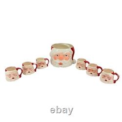Vintage Japan MCM Santa Claus Punch Bowl Set With 6 Mugs READ