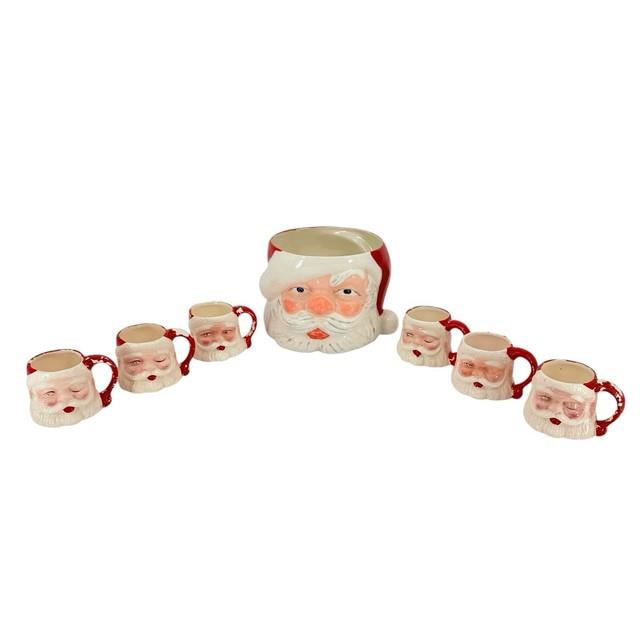 Vintage Japan Mcm Santa Claus Punch Bowl Set With 6 Mugs Read