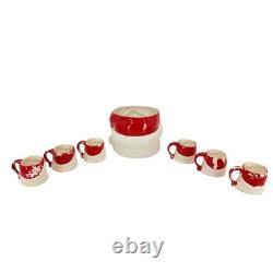 Vintage Japan MCM Santa Claus Punch Bowl Set With 6 Mugs READ