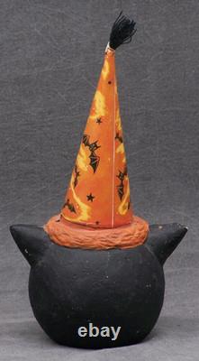 Vintage Johanna Parker Ceramic Halloween Hatty Cat Black with Owl and Bats