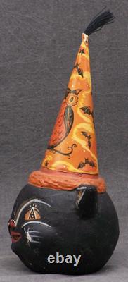 Vintage Johanna Parker Ceramic Halloween Hatty Cat Black with Owl and Bats