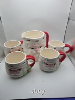 Vintage Josef Originals Santa Face, 4 Mugs With Pitcher. Made In Korea Vintage Josef Originals Santa Face, 4 Mugs With Pitcher. Made In Korea