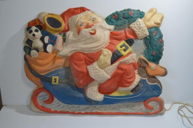Vintage L. A. Goodman Vacuform Blow Mold Santa On Sleigh Cat No 115 Lo Christmas