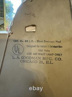 Vintage LA Goodman Frosty Snowman Lighted 50's Flat Back 32x16with Box No S/H