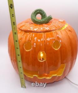 Vintage Large Ceramic Mold Lighted Pumpkin Jack OLantern Halloween Great Pumpkin