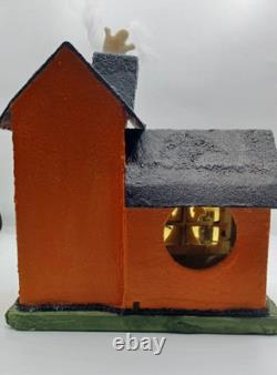Vintage Large Halloween Putz House Orange Black Ghosts Trees JOL Bats Skeletons Vintage Large Halloween Putz House Orange Black Ghosts Trees JOL Bats Skeletons