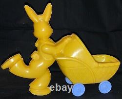Vintage Large Rosbro Plastics Toy Easter Rabbit Pushing Buggy Candy Container