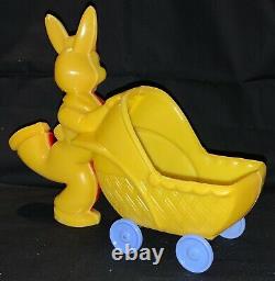 Vintage Large Rosbro Plastics Toy Easter Rabbit Pushing Buggy Candy Container