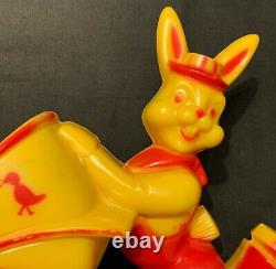 Vintage Large Rosbro Plastics Toy Easter Rabbit Pushing Buggy Candy Container