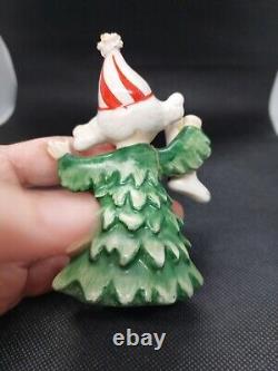 Vintage Lefton Ceramic Christmas Tree Girl And Boy Figurines Japan