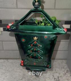 Vintage Lefton Christmas Holly Berry Lantern Hanging Decoration Green Ceramic