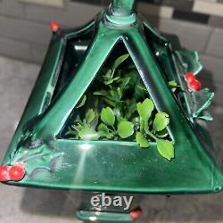 Vintage Lefton Christmas Holly Berry Lantern Hanging Decoration Green Ceramic