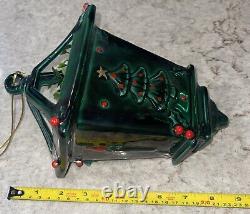 Vintage Lefton Christmas Holly Berry Lantern Hanging Decoration Green Ceramic