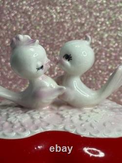 Vintage Lefton Love Birds Valentine's Day Trinket Heart Box Perfect condition