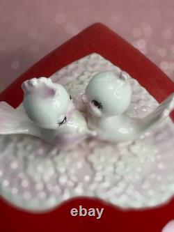 Vintage Lefton Love Birds Valentine's Day Trinket Heart Box Perfect condition