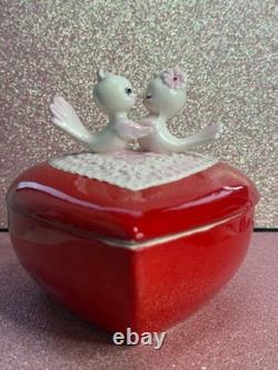 Vintage Lefton Love Birds Valentine's Day Trinket Heart Box Perfect condition