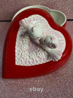 Vintage Lefton Love Birds Valentine's Day Trinket Heart Box Perfect condition