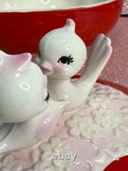 Vintage Lefton Love Birds Valentine's Day Trinket Heart Box Perfect condition