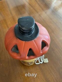 Vintage Light Up Ceramic Halloween Jack-O-Lantern on Black Cat Witches HTF