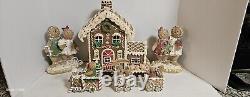 Vintage Light Up Gingerbread House WithTrain & 2 Gingerbread Couples Prestine