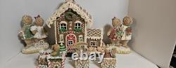 Vintage Light Up Gingerbread House WithTrain & 2 Gingerbread Couples Prestine