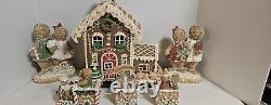 Vintage Light Up Gingerbread House WithTrain & 2 Gingerbread Couples Prestine