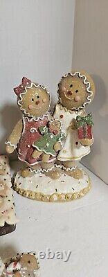 Vintage Light Up Gingerbread House WithTrain & 2 Gingerbread Couples Prestine