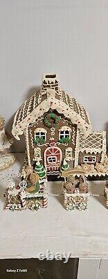 Vintage Light Up Gingerbread House WithTrain & 2 Gingerbread Couples Prestine