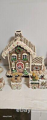 Vintage Light Up Gingerbread House WithTrain & 2 Gingerbread Couples Prestine