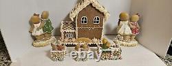 Vintage Light Up Gingerbread House WithTrain & 2 Gingerbread Couples Prestine