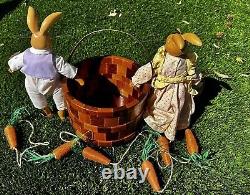 Vintage Lot 2 Rare Raikes Rabbit, Easter Bunnies With unique wood basket
