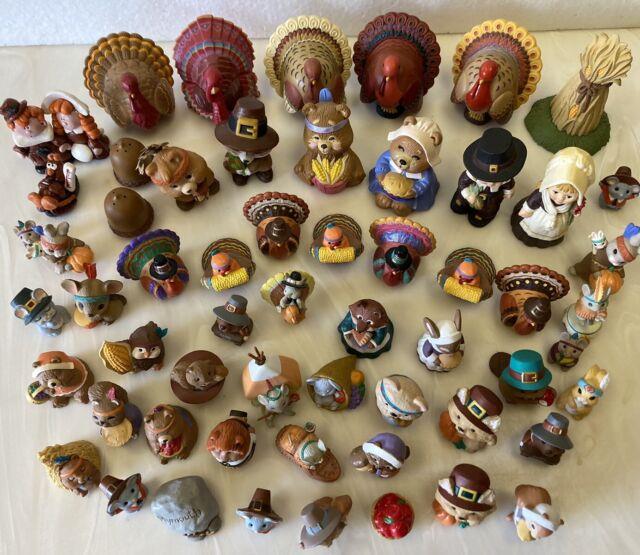 Vintage Lot 58 Thanksgiving Hallmark Merry Miniatures Enesco Clay Animal/turkeys