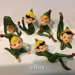 Vintage Lot of 6 Hand Painted Gnome Christmas Elf Pixies Santa's Helpers Japan