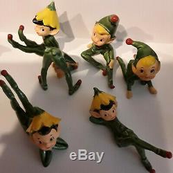 Vintage Lot of 6 Hand Painted Gnome Christmas Elf Pixies Santa's Helpers Japan