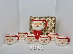 Vintage MCM Holt Howard Winking Santa Pitcher and 6 Mugs 1960 Marked Minty Withbox