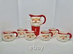 Vintage MCM Holt Howard Winking Santa Pitcher and 6 Mugs 1960 Marked Minty Withbox