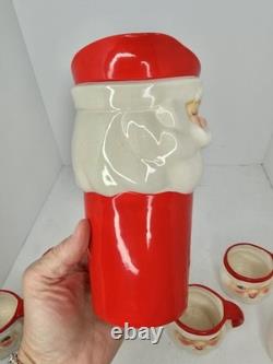 Vintage MCM Holt Howard Winking Santa Pitcher and 6 Mugs 1960 Marked Minty Withbox