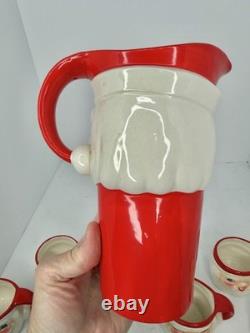 Vintage MCM Holt Howard Winking Santa Pitcher and 6 Mugs 1960 Marked Minty Withbox