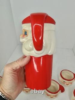 Vintage MCM Holt Howard Winking Santa Pitcher and 6 Mugs 1960 Marked Minty Withbox