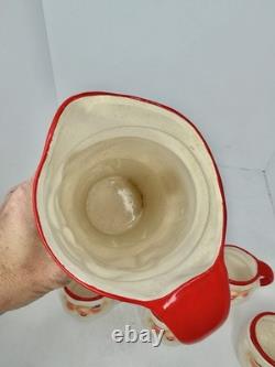 Vintage MCM Holt Howard Winking Santa Pitcher and 6 Mugs 1960 Marked Minty Withbox