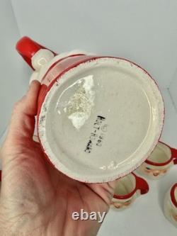 Vintage MCM Holt Howard Winking Santa Pitcher and 6 Mugs 1960 Marked Minty Withbox