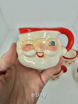Vintage MCM Holt Howard Winking Santa Pitcher and 6 Mugs 1960 Marked Minty Withbox