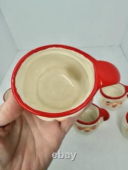 Vintage MCM Holt Howard Winking Santa Pitcher and 6 Mugs 1960 Marked Minty Withbox