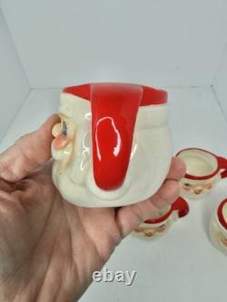 Vintage MCM Holt Howard Winking Santa Pitcher and 6 Mugs 1960 Marked Minty Withbox
