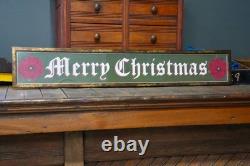 Vintage MERRY CHRISTMAS Holiday Sign Glass Metal Frame Decoration Decor