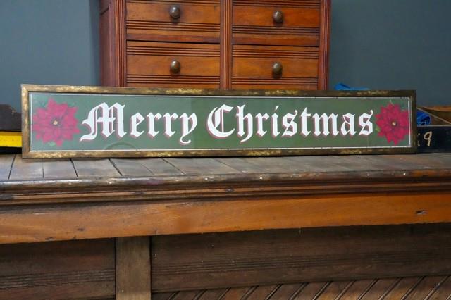 Vintage Merry Christmas Holiday Sign Glass Metal Frame Decoration Decor