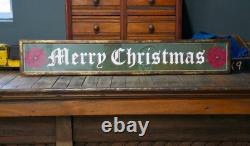 Vintage MERRY CHRISTMAS Holiday Sign Glass Metal Frame Decoration Decor