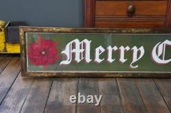 Vintage MERRY CHRISTMAS Holiday Sign Glass Metal Frame Decoration Decor